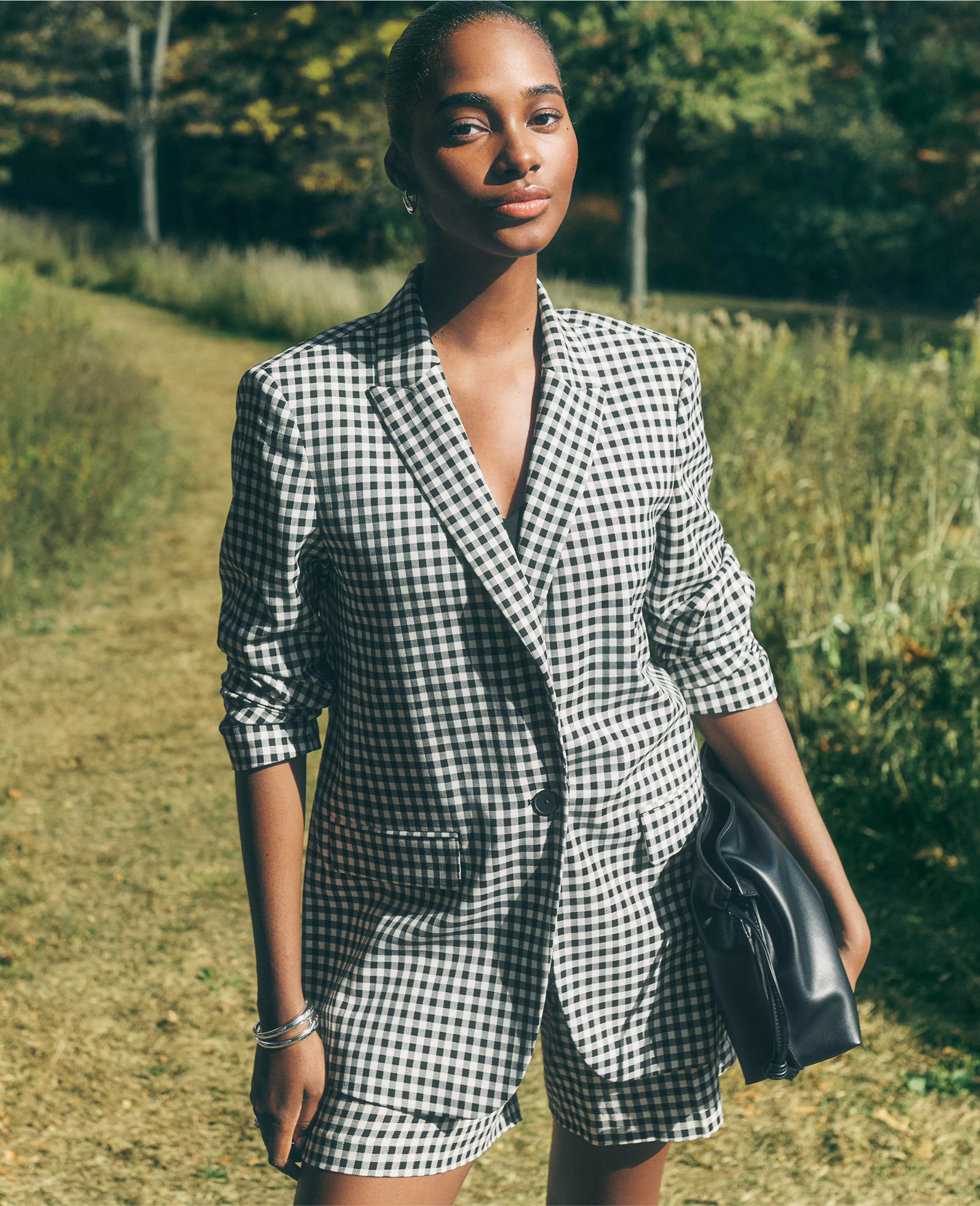 The Longline Blazer in Gingham | Ann Taylor