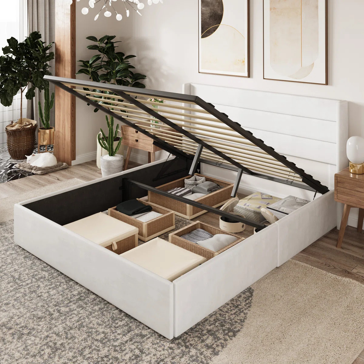 Braya Hydraulic Lift Up Storage Upholstered Platform Bed | Wayfair North America