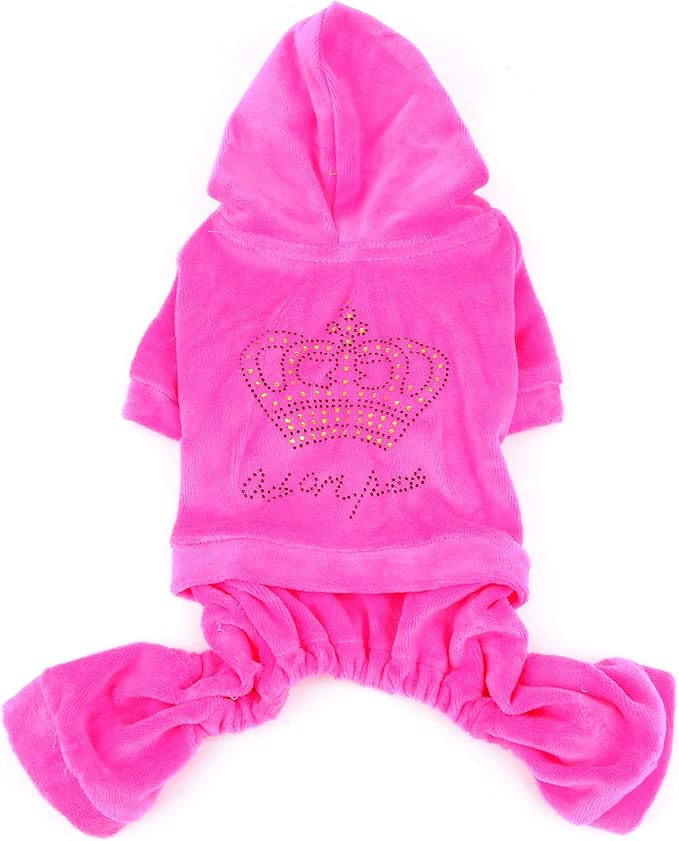 SMALLLEE_LUCKY_STORE Pet Clothes for Small Dog Cat Soft Velvet Crown Jumpsuit Coat Hooide Pajamas... | Amazon (US)