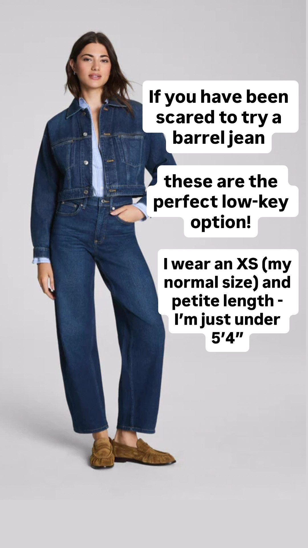 These are such a nice low-key barrel jean. I convinced my sister to try them and she has been wearing them ever since!
(They run TTS - and come in petite and tall sizes)