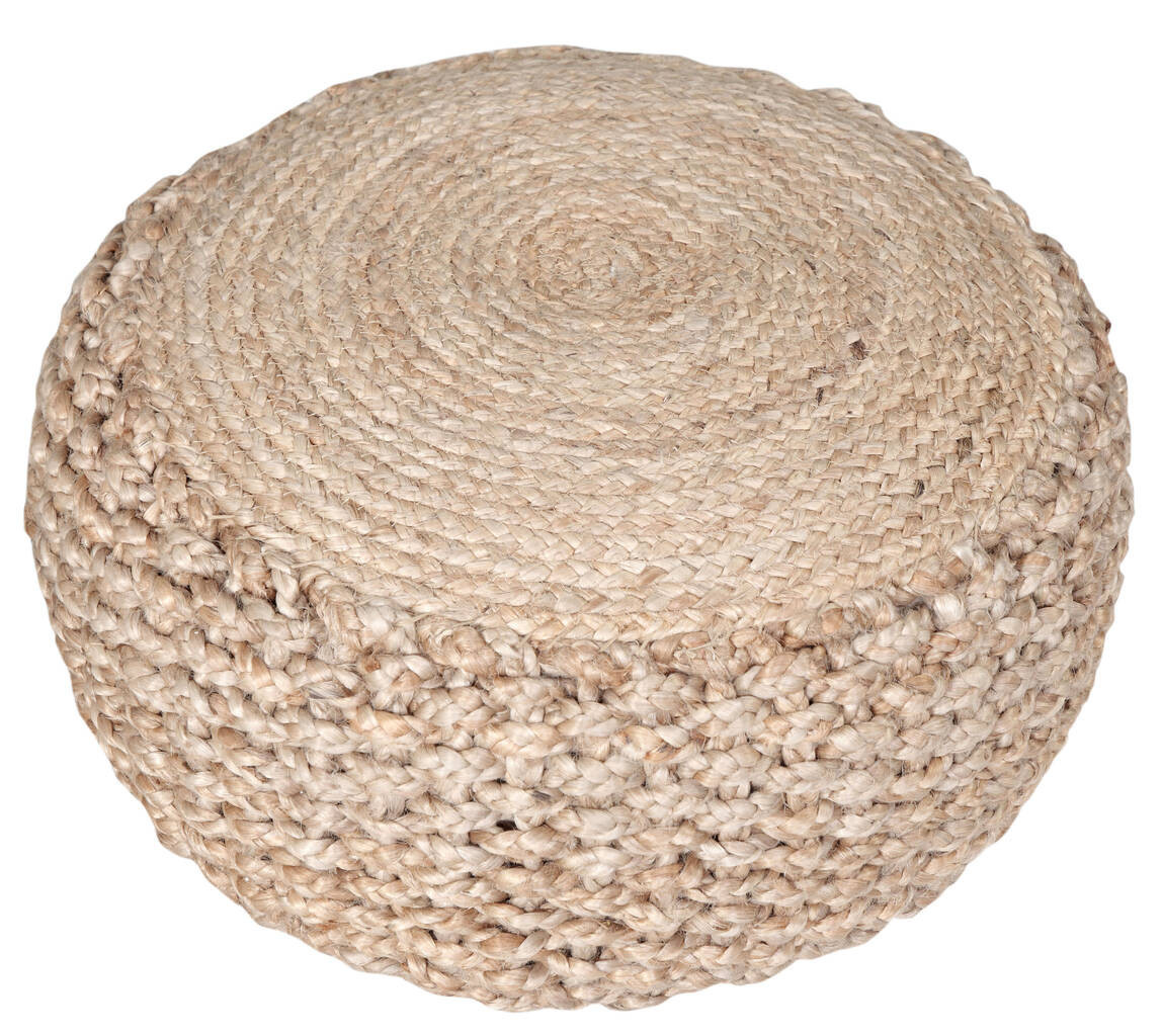 Horza Solid Braided All-Natural Jute Ottoman Pouf In Tan | 1stopbedrooms
