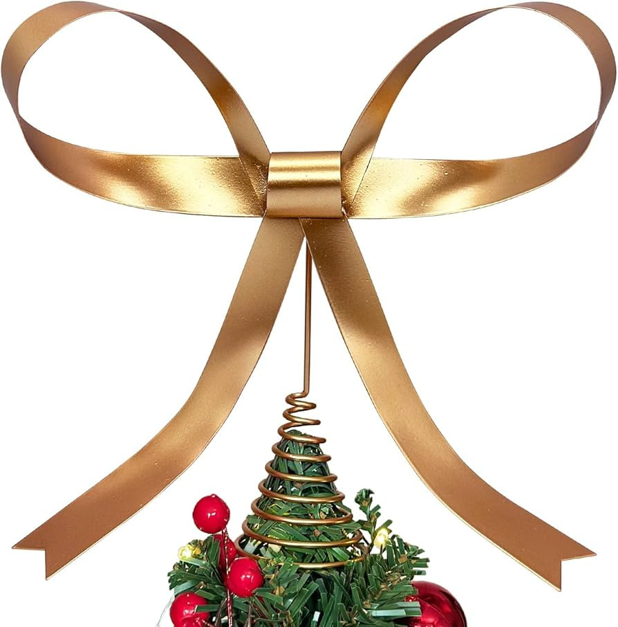 Large Metal Bow Christmas Tree Topper,9.4 Inch Champagne Gold Tree Topper,Champagne Gold Bow Chri... | Amazon (US)
