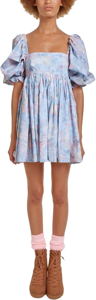 Womens Puff Sleeve Tulle Dress Princess Dress Square Neck Bubble Sleeve Fairy Mini Dress Tie Dye ... | Amazon (US)