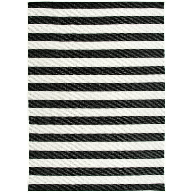 Mainstays Black and White Striped Cabana Woven Outdoor Rug, 5'x7' | Walmart (US)