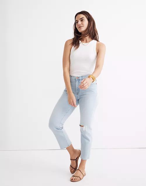 Mid-Rise Classic Straight Jeans in Wellingford Wash: Knee-Rip Edition | Madewell