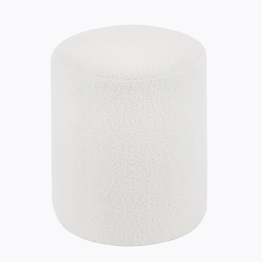 Modern Round Ottoman, Classic Foot Stool Ottoman, Teddy Fleece Upholstered Vanity Stool for Makeu... | Amazon (US)