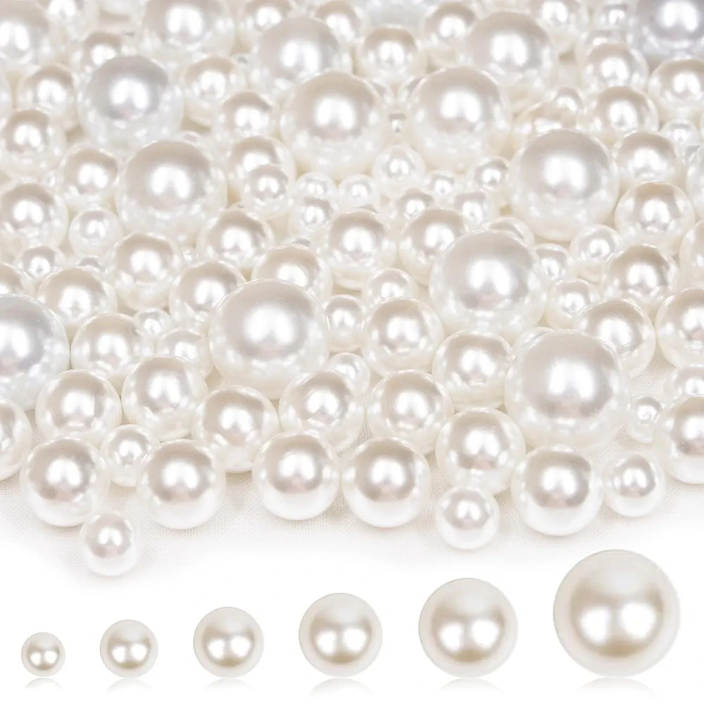 2000PCS Pearls for Crafting, Ivory No Hole Beads for Centerpieces Vases, Assorted Sizes Bulk Fake... | Amazon (US)