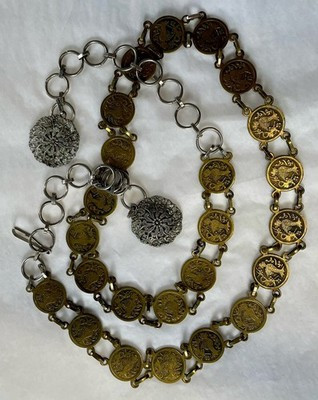 Vintage Metal Coin Medallion Chain Belt Cherry Blossom Gold And Silver Tone | eBay US