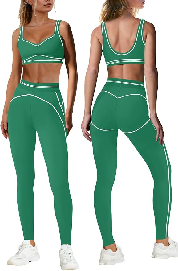 Nirovien Womens 2 Piece Workout Sets Athletic Yoga Sets Gym Outfits Butt Lifting Leggings and Spo... | Amazon (US)