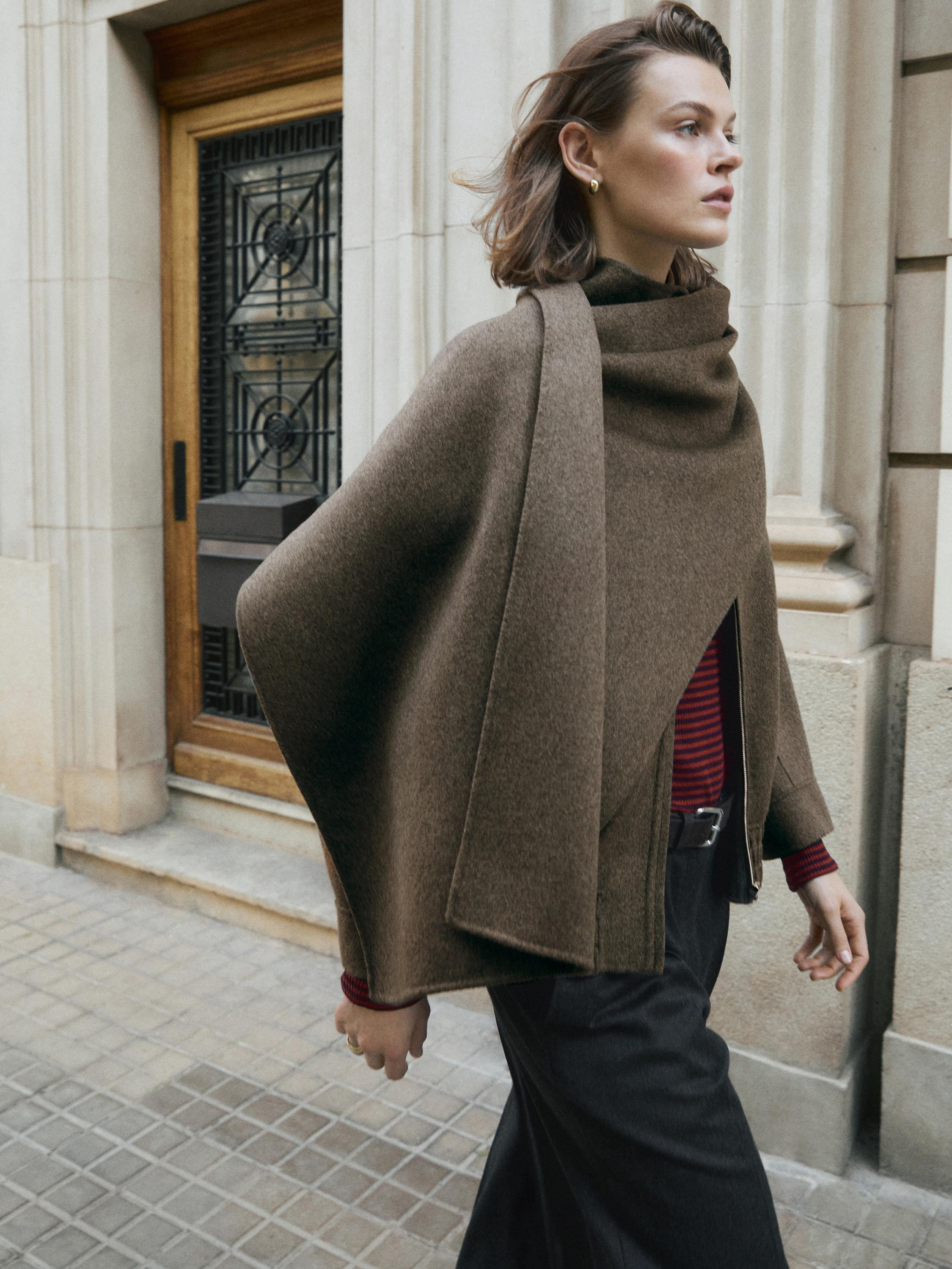 Wool blend bomber jacket with scarf | Massimo Dutti UK