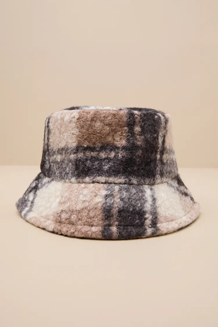 Harten Brown and Black Plaid Teddy Bucket Hat | Lulus