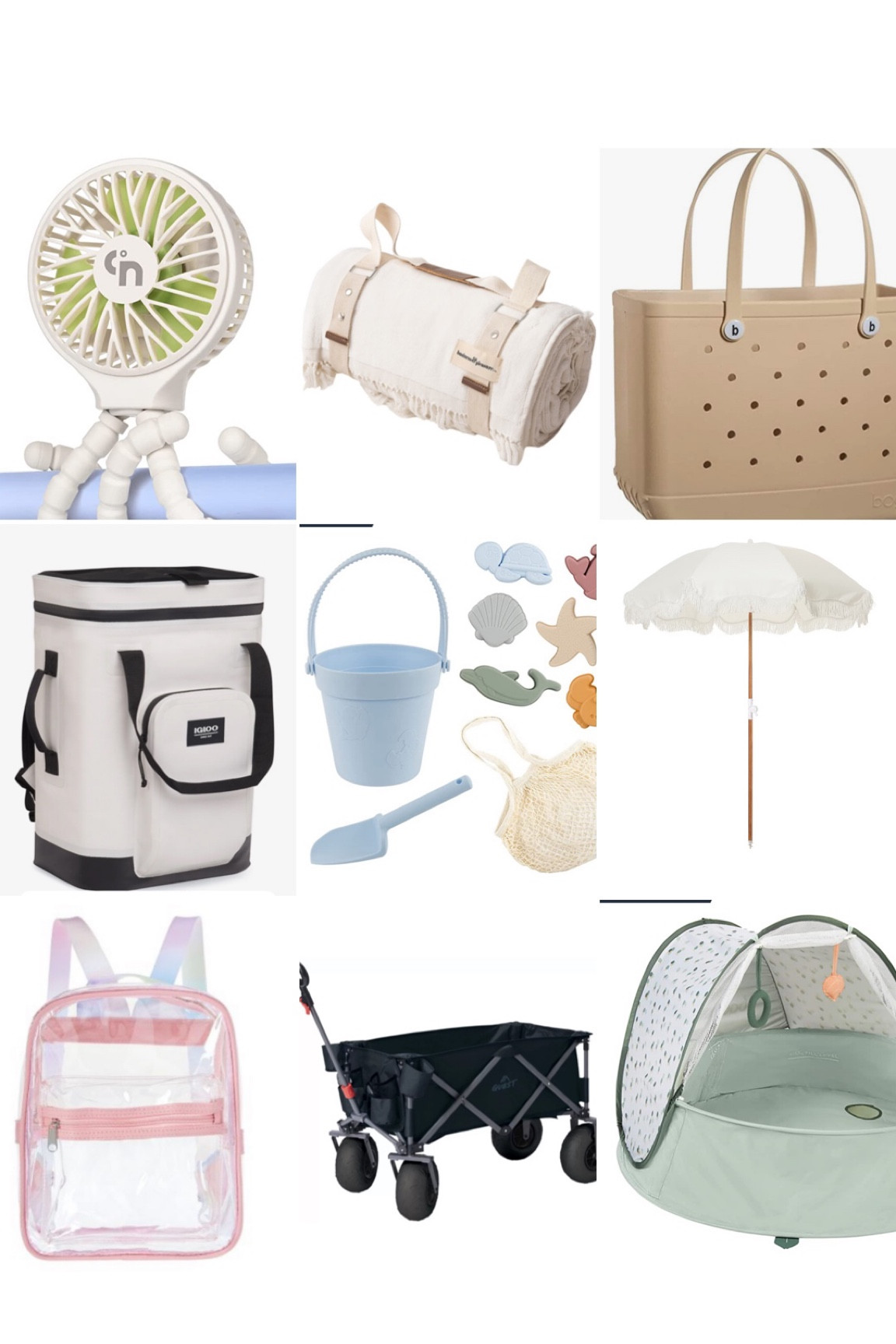 Beach essentials , bogg beach bag, beach toys, beach bag, beach umbrella, cooler backpack, kid’s backpack, beach wagon, beach towel, fan, kids tent

#LTKfamily #LTKtravel #LTKswim