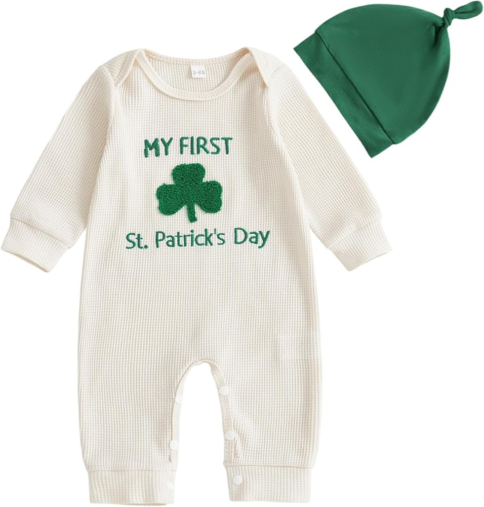 My First St Patricks Day Baby Girl Boy Outfit Cute Clover Jumpsuit Irish Romper Newborn Fall Wint... | Amazon (US)