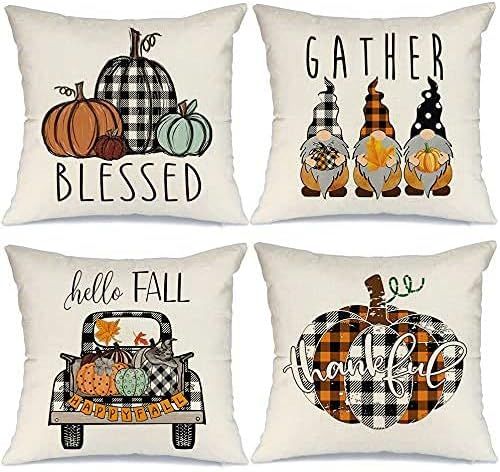 AENEY Fall Pillow Covers 18x18 Set of 4 for Fall Decor Farmhouse Thanksgiving Buffalo Check Plaid... | Amazon (US)