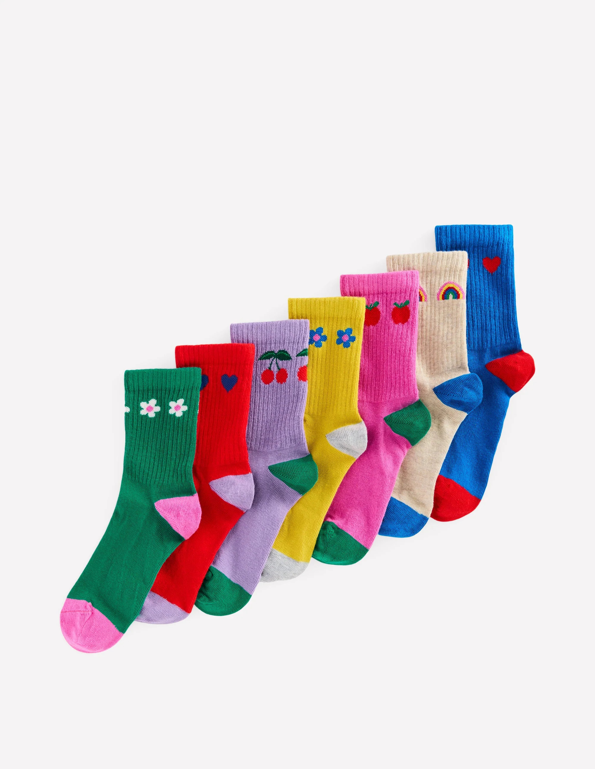 7-Pack Ribbed Socks-Flowers/Rainbows | Boden (US)