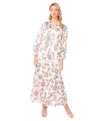 Women's V-Neck Long-Sleeve Maxi Dress | Macy's