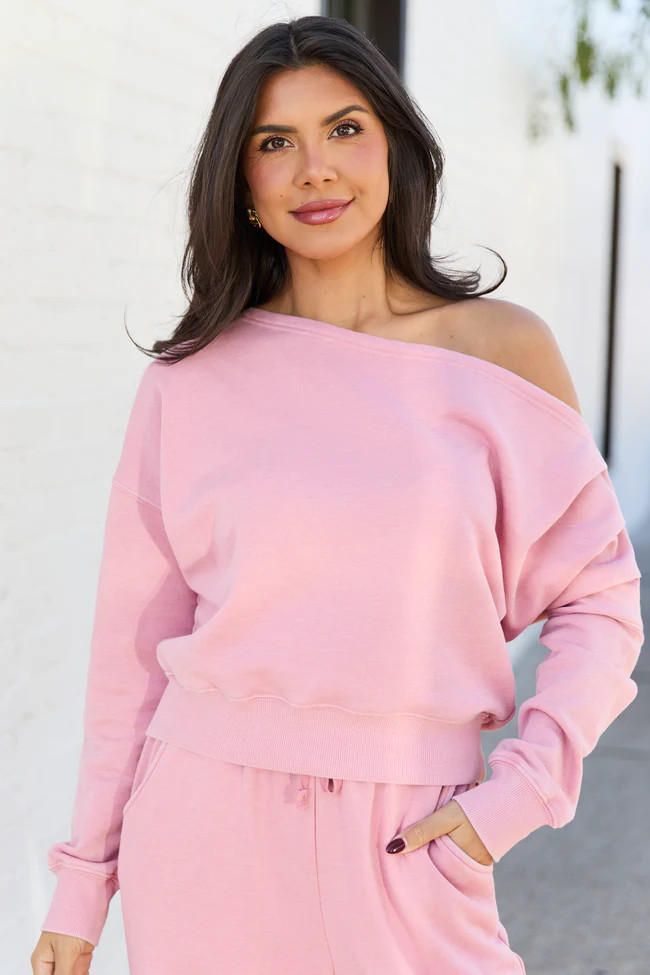 Learn As You Go Pink Off The Shoulder Sweatshirt | Pink Lily