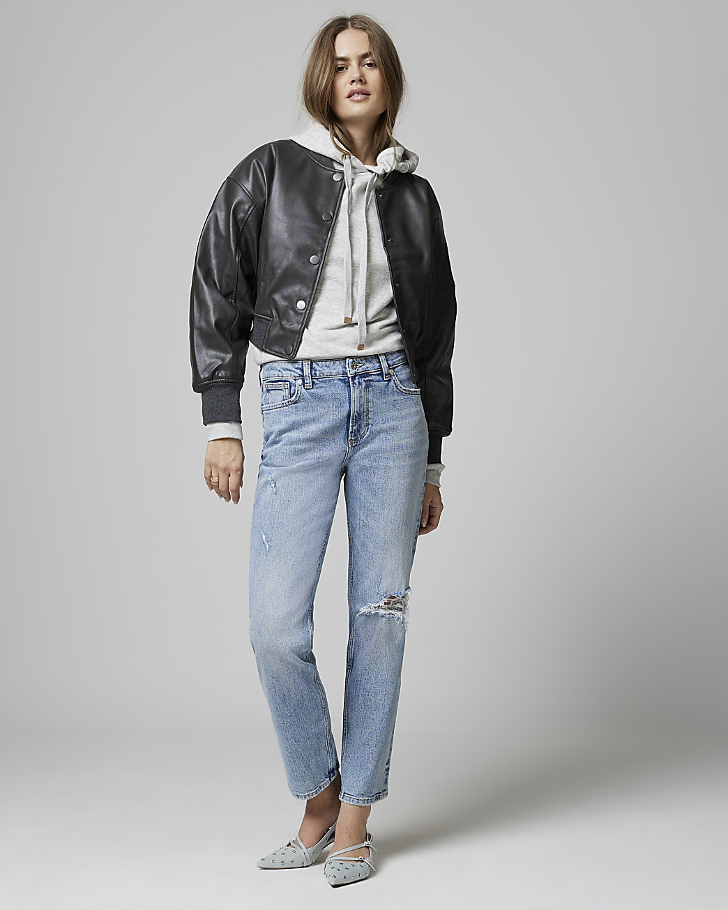 Blue bum sculpt slim straight ripped jeans | River Island (UK & IE)