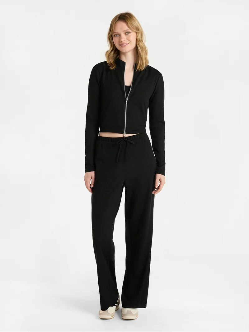 No Boundaries Waffle Knit Tank Top, Jacket, and Pants Set, 3-Piece, Women's | Walmart (US)