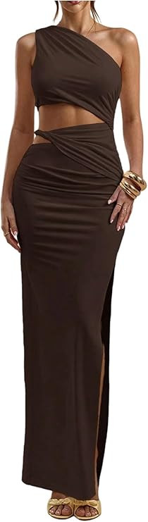 Floerns Women's One Shoulder Cutout Maxi Party Dress Sleeveless Split Bodycon Wedding Guest Night... | Amazon (US)