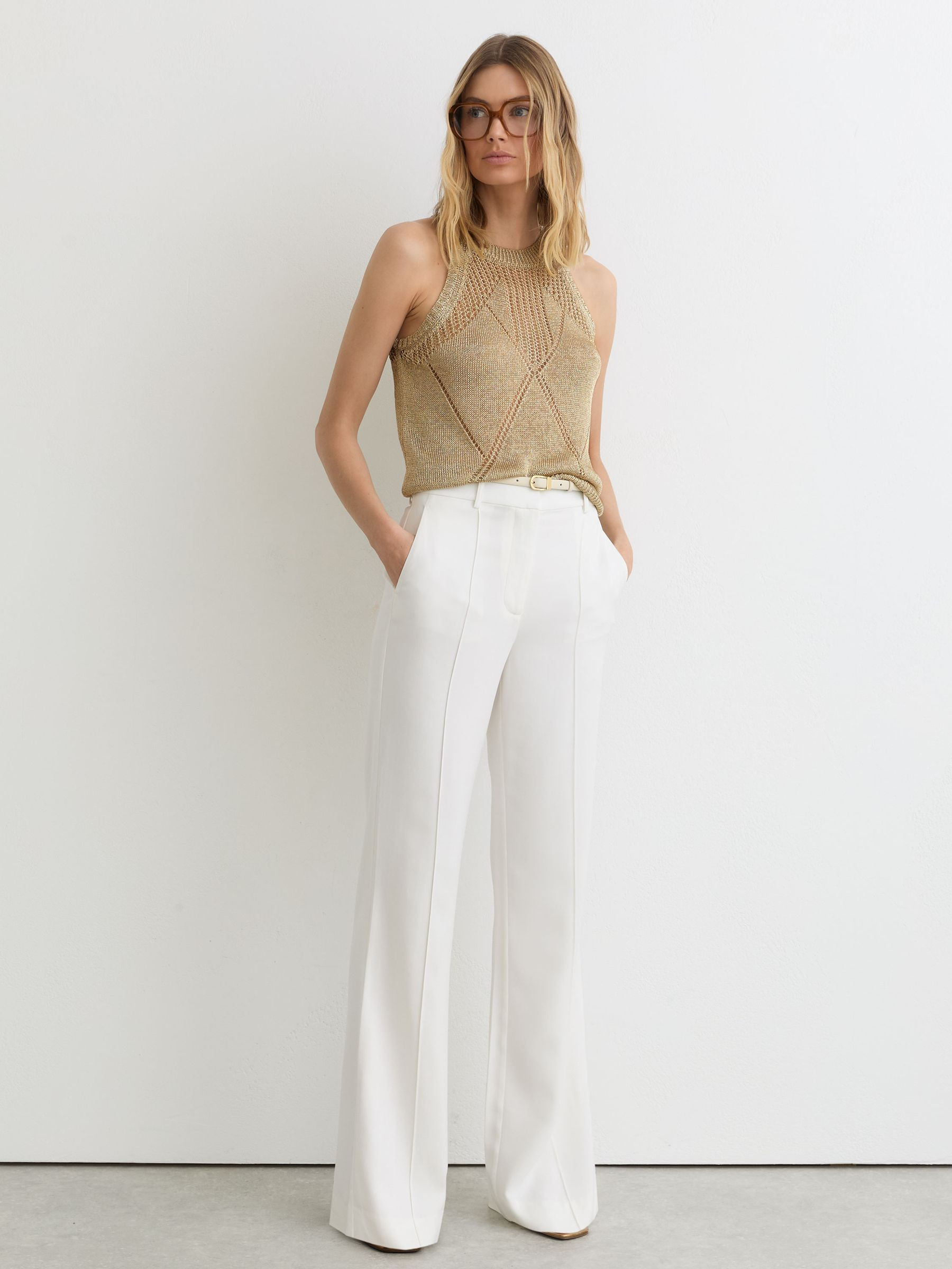 Textured-Knit Metallic Vest in Gold | Reiss UK