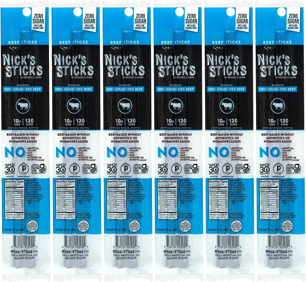 Nick's Sticks | 100% Grass-Fed Beef Snack Sticks | Made in the USA | Gluten Free | Paleo, Keto, W... | Amazon (US)