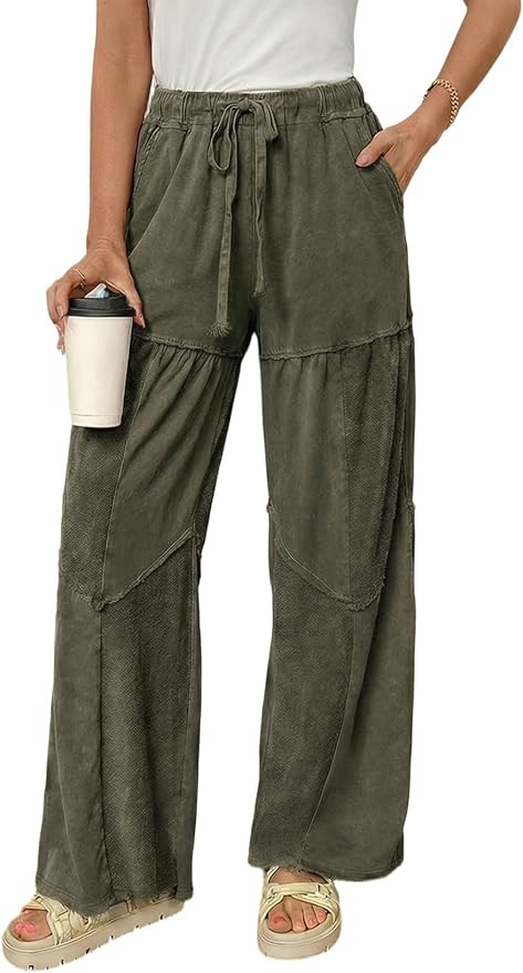 SHEWIN Women Washed‑Out Effect Fabric Pants Stretchy Wide Leg Trousers 2026 | Amazon (US)