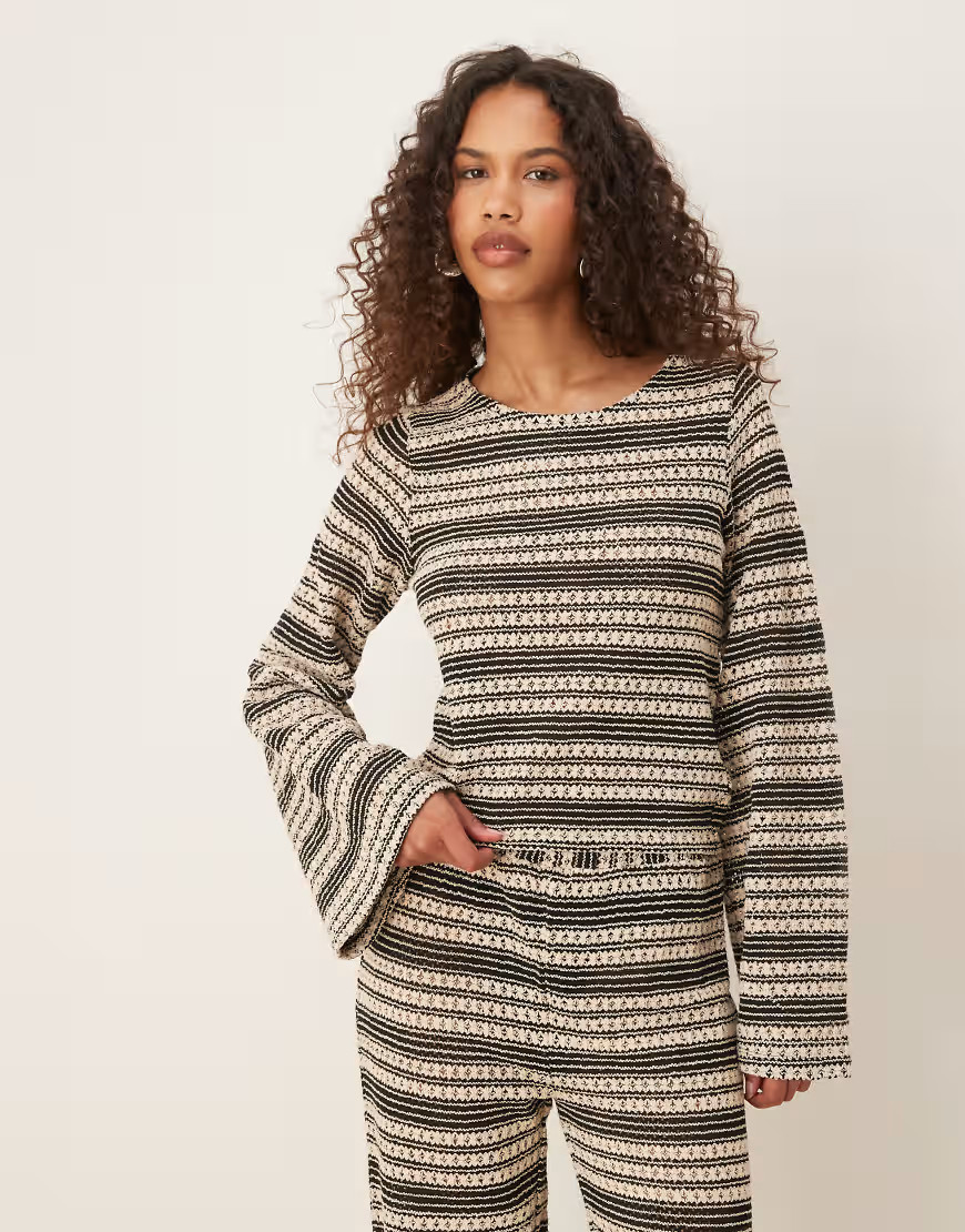 ASOS DESIGN co-ord stripe crochet stitch open tie back long sleeve top in mono-Multi | ASOS (Global)