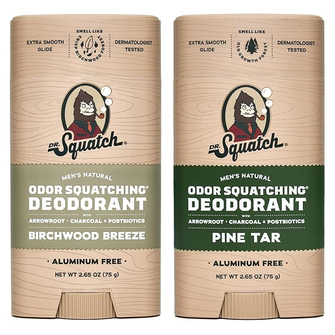 Dr. Squatch Natural Deodorant for Men - Odor-Squatching Aluminum Free - Pine Tar & Birchwood Bree... | Amazon (US)