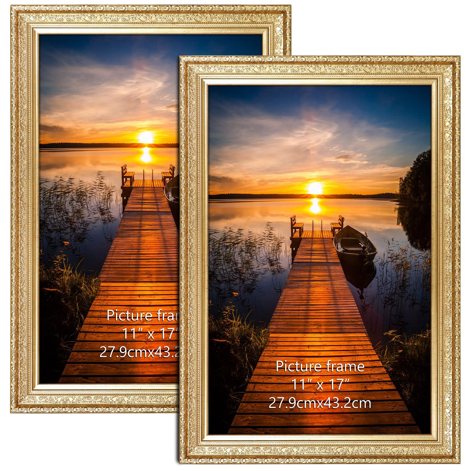 Edenseelake 11x17 Picture Frames Set of 2, Vintage Gold 11 x 17 Poster Frame for Wall Hanging Vertical and Horizontal | Amazon (US)