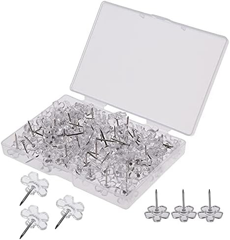 RAYNAG 100pcs Clear Push Pins Plastic Thumb Tacks Flat Flower Pins Head Push Pins for Corkboard/ ... | Amazon (US)