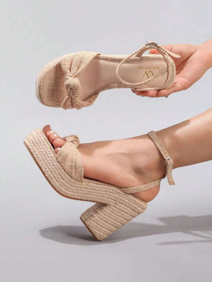 Sandalias de cuña de plataforma de cuerda, con punta abierta en estilo retorcido, para uso casua... | SHEIN