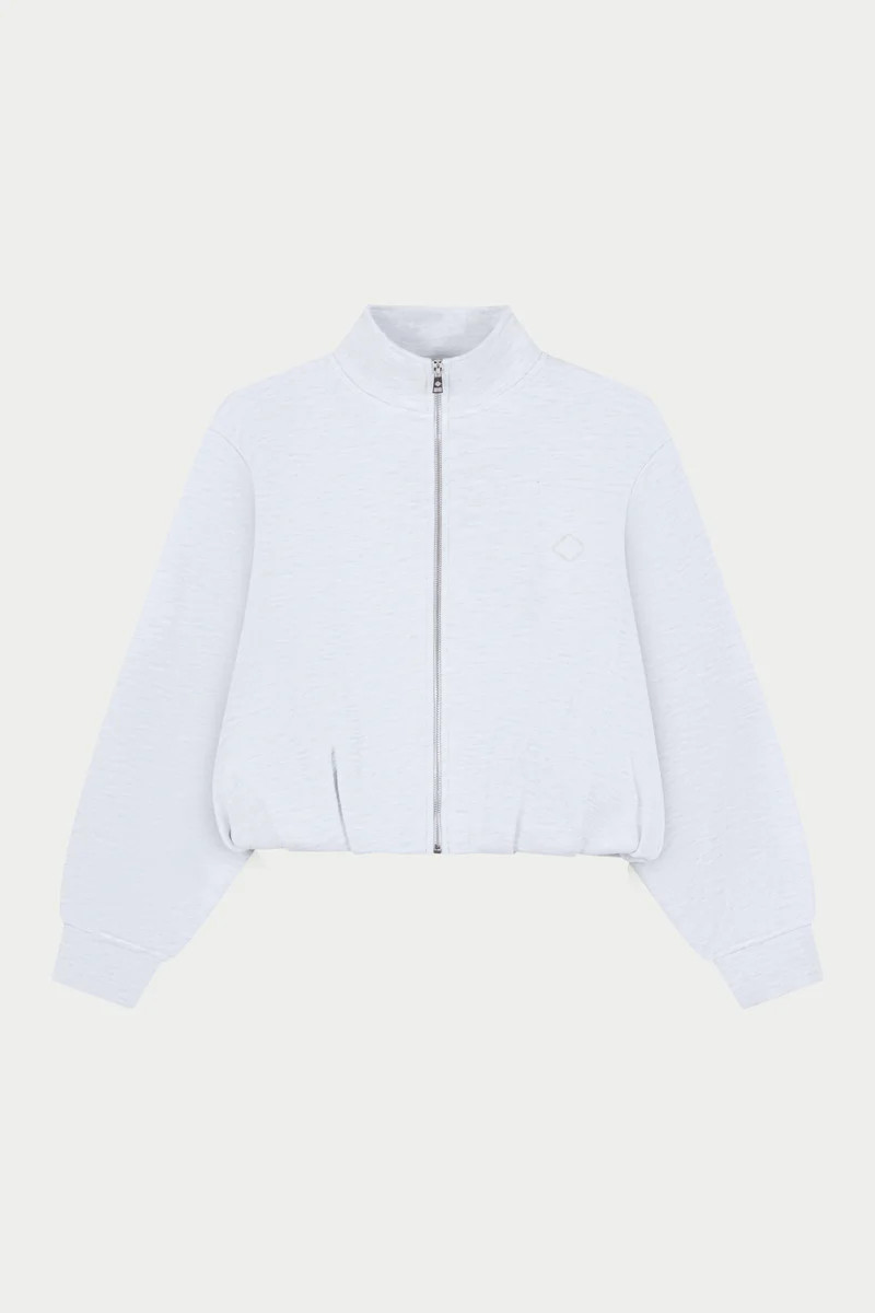 FUNNEL NECK BALLOON HEM ZIP THROUGH - GREY MARL | The Couture Club