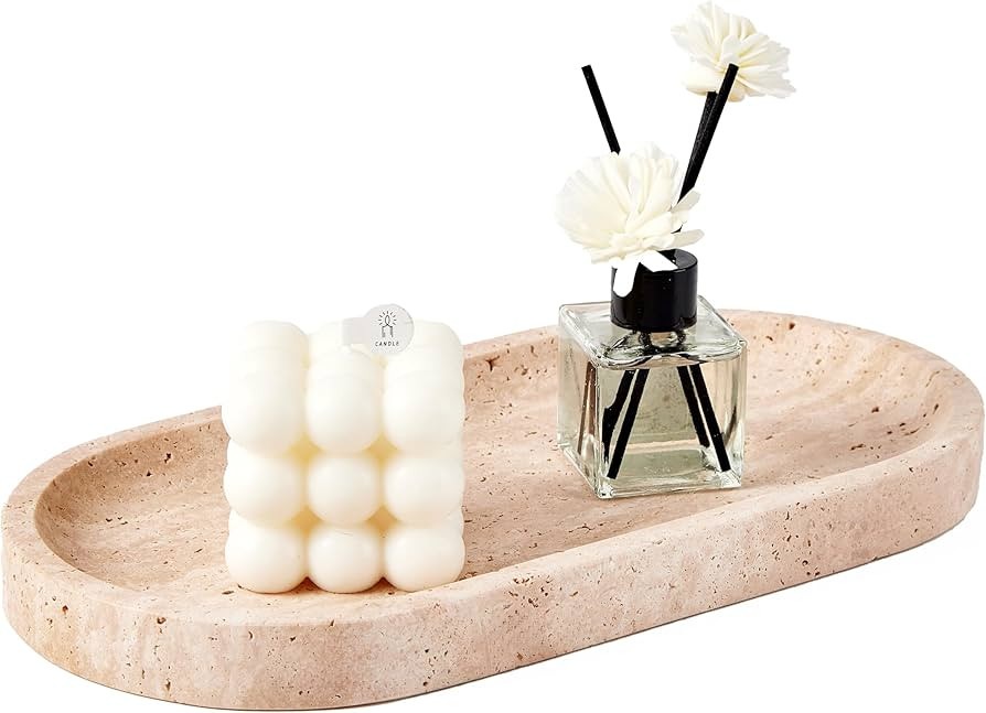 Denique Natural Travertine Tray, 12" Vanity Tray Oval Decorative Tray, Countertop Organizer for P... | Amazon (US)