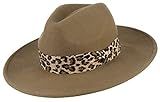 GEMVIE Women 100% Wool Fedora Hat Retro Wide Brim Satin Felt Panama Hat with Leopard Band Camel | Amazon (US)