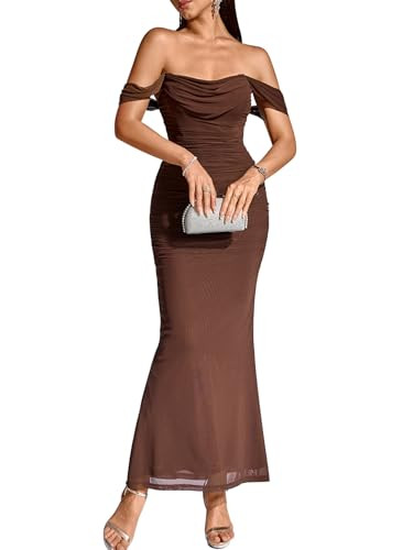 KUTUMAI Off The Shoulder Maxi Long Dress Corset Ruched Bodycon Formal Wedding Guest Dresses for W... | Amazon (US)