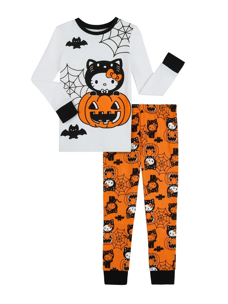 Hello Kitty Girls Halloween Snug Fit Long Sleeve Top and Sleep Pants Pajama Set, 2-Piece, Sizes 4... | Walmart (US)