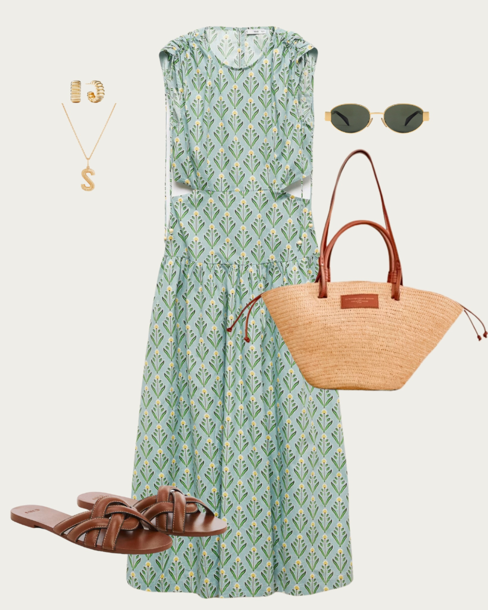 Summer Breeze: Fresh Floral Dress & Accessories for Sunny Days

Embrace the vibrant vibes of summer with this breezy floral dress, featuring a playful green and white pattern perfect for picnics or beach outings. Pair it with stylish leather sandals, a large straw tote for all your essentials, and chic sunglasses for that glamorous touch. Don't forget the gold jewelry to add a hint of sparkle! #SummerFashion #FloralDress #BeachReady #SunnyDaysStyle #OOTD

#LTKTravel #LTKSeasonal #LTKU