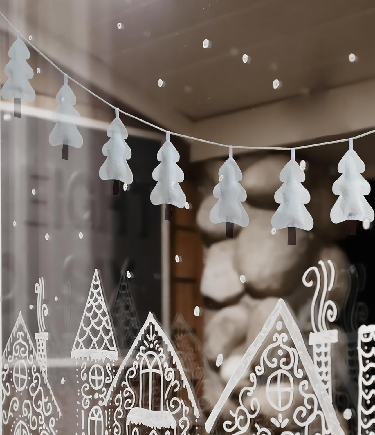 White Christmas Tree Garland, Felt Fabric Cotton Filling Handmade Garland for Christmas Festival ... | Amazon (US)