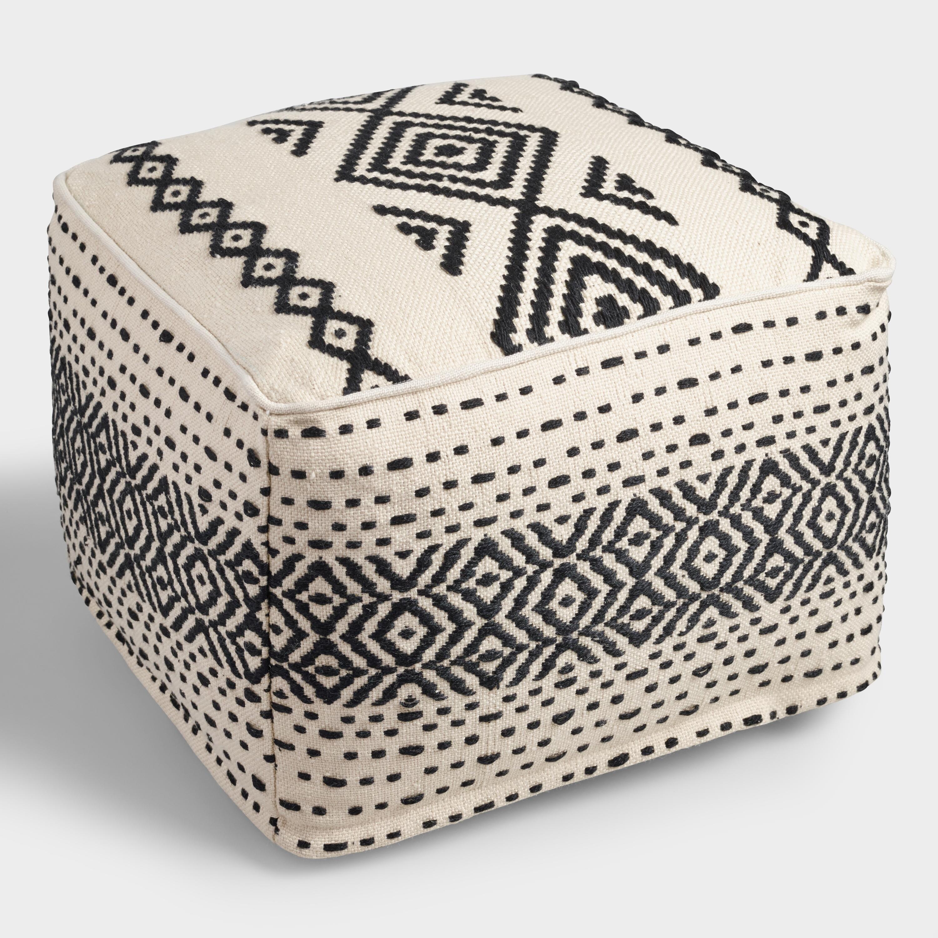 Black and White Kilim Indoor Outdoor Pouf | World Market