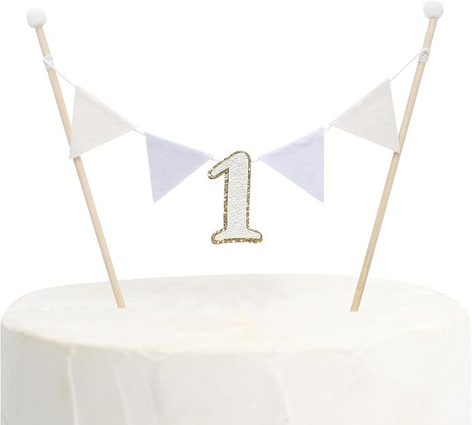 Wooden One 1st Birthday Cake Topper - Gold & Glitter Rustic Smash Cake Decoration | Amazon (US)