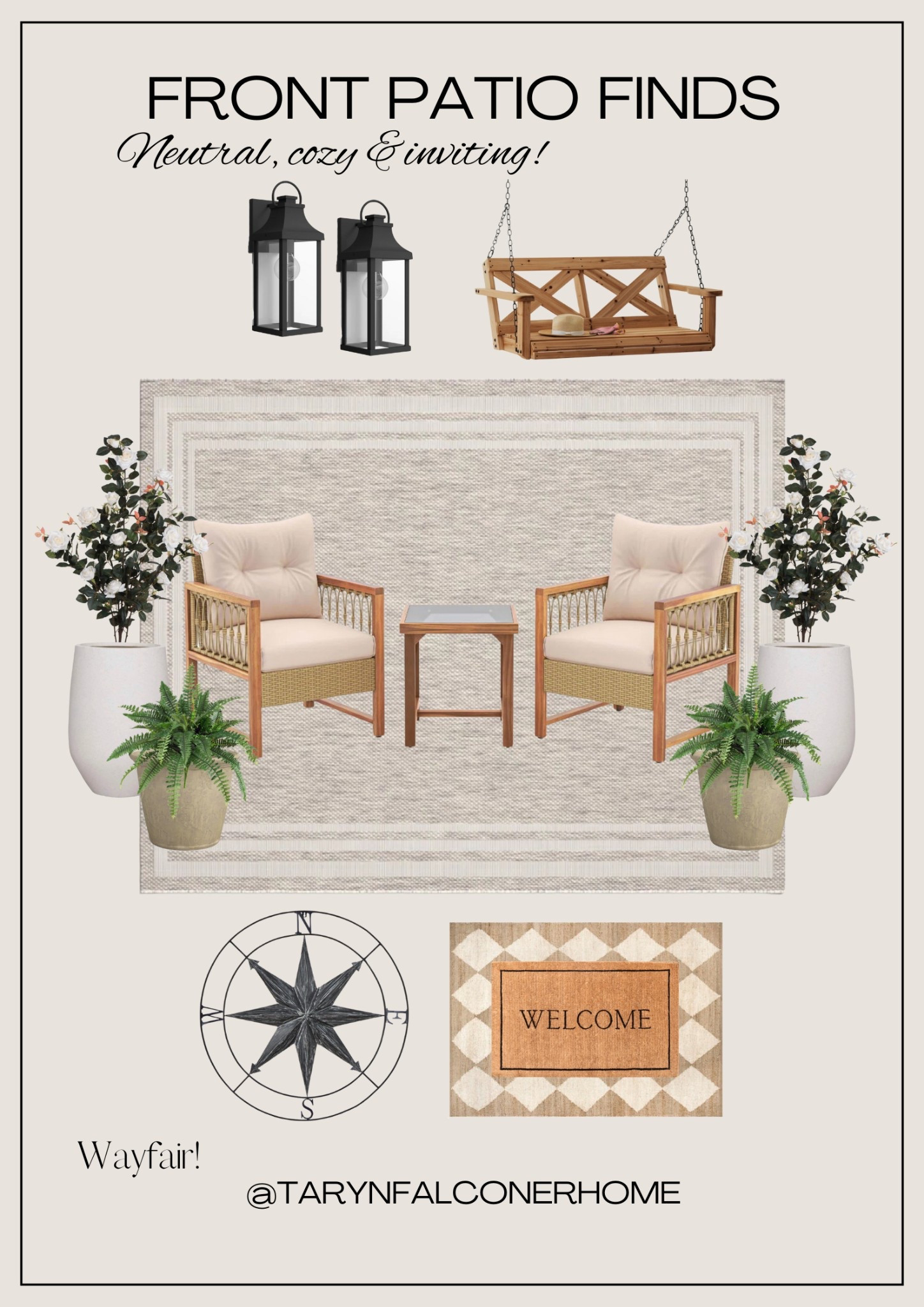 Front patio finds! Neutral, cozy and inviting☀️🫶🏼

#frontpatio #patiofinds #3pieceset #outdoorliving #outdoorfurniture #planters #swing #lighting #outdoorrug

#LTKSeasonal #LTKHome