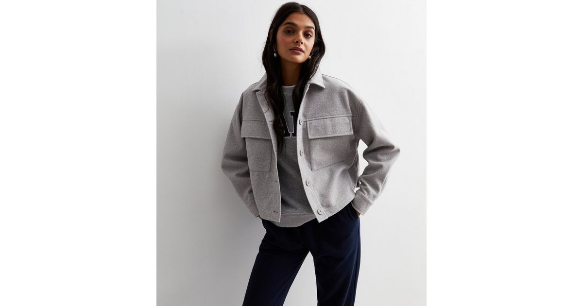 Pale Grey Double Pocket Crop Shacket | New Look | New Look (UK)