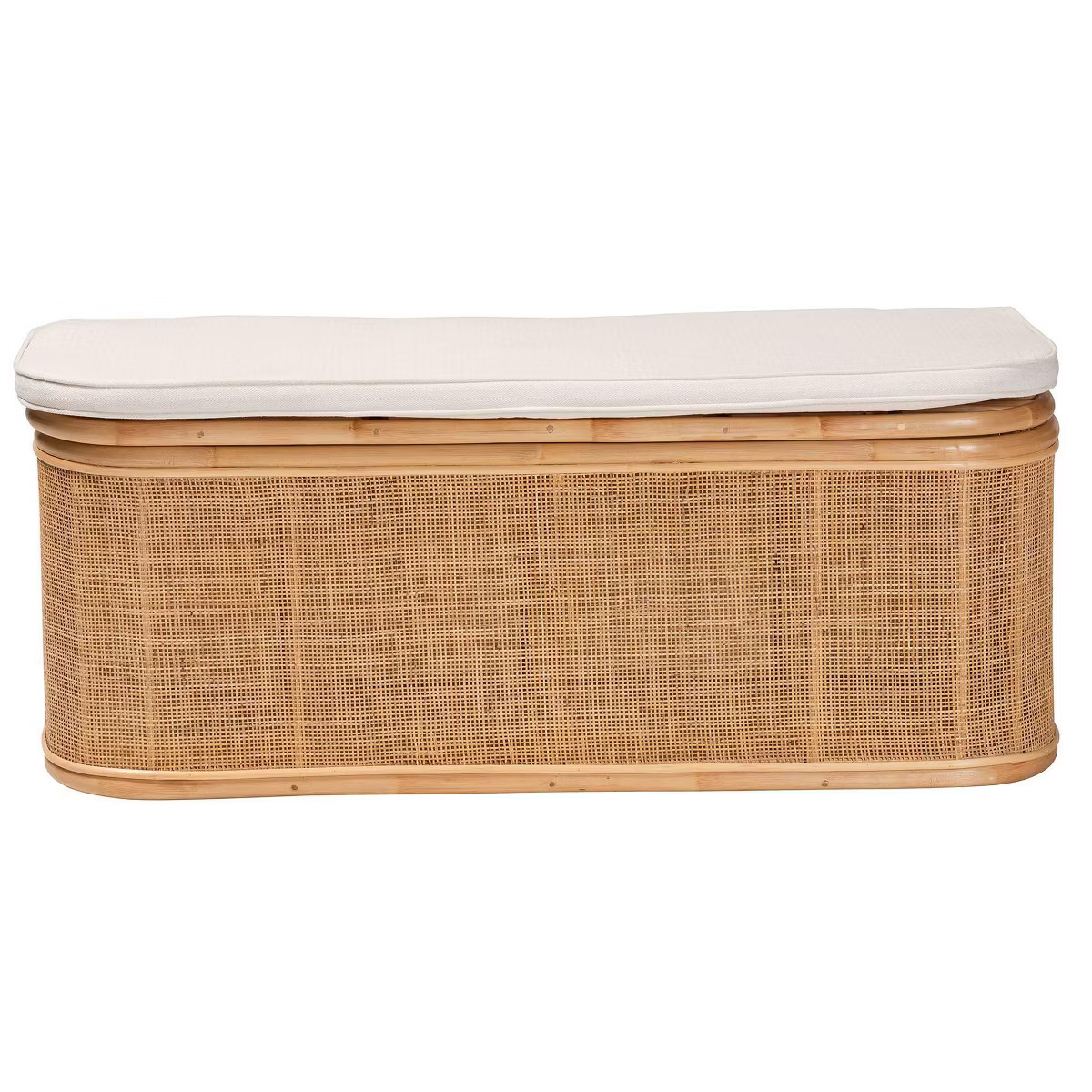 bali & pari Ishana Natural Rattan Storage Bench Natural/White: Upholstered Polyester, Plywood Fra... | Target