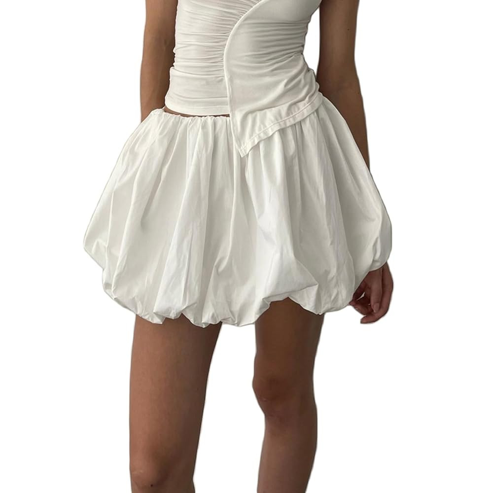 Women Y2K Solid Color Pleated Bubble Mini Skirt | Amazon (US)