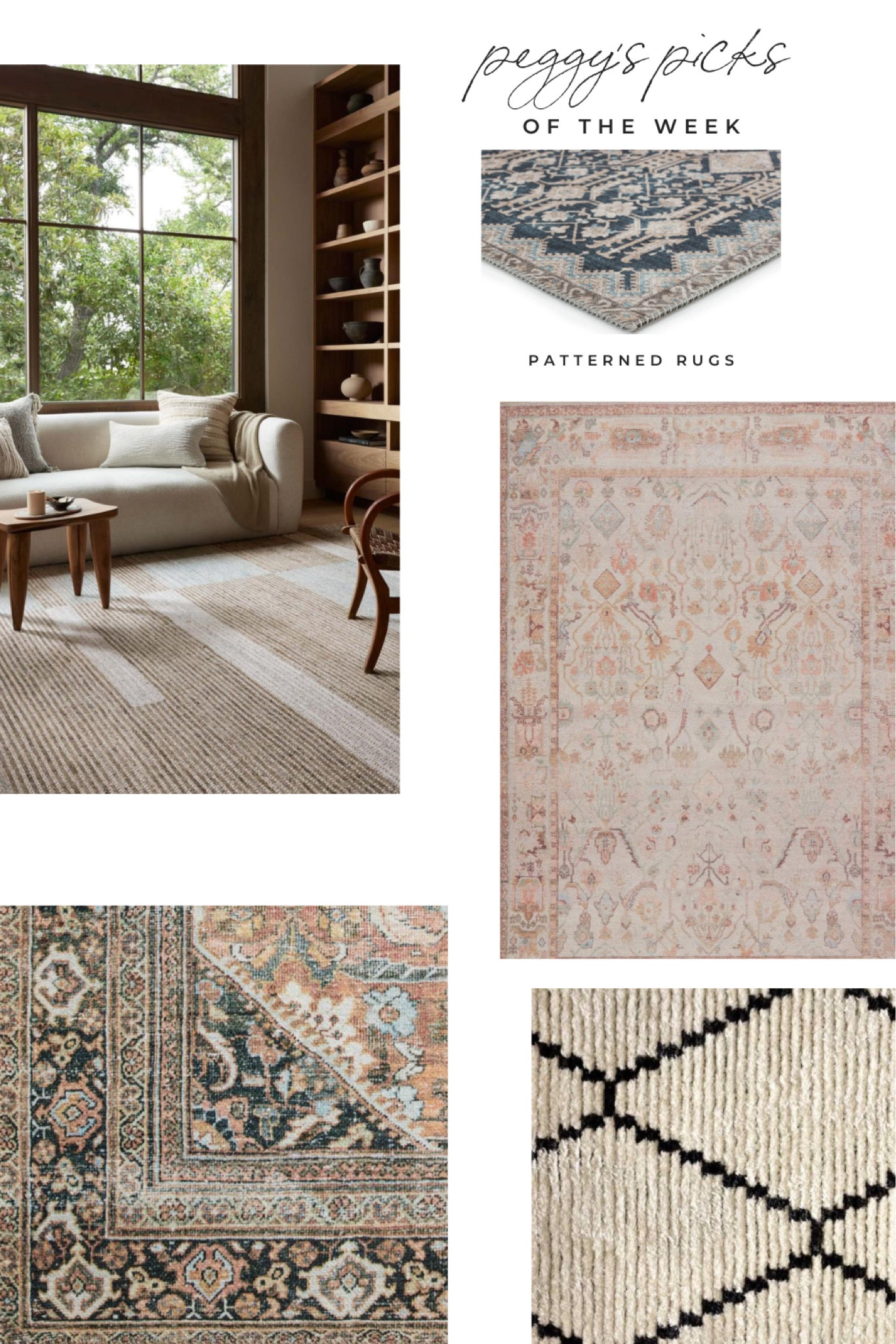 Use code PEGGYH15 on any full-price item at Scout & Nimble! Transform any room with our top picks for patterned area rugs that are as stylish as they are family-friendly! Whether your home leans Bohemian, Traditional, or Contemporary, these rugs add personality, warmth, and durability to your space. From plush Moroccan designs to vintage-inspired patterns, we’ve curated the best for every room and budget. Don’t miss the standout pieces featured in our latest projects, Project Cali Contemporary and Project CO Boho!

#InteriorDesign #PatternedRugs #BohoStyle #ContemporaryHome #TraditionalDecor #FamilyFriendly #HomeDecor #DesignInspo #RugLove

#LTKHome