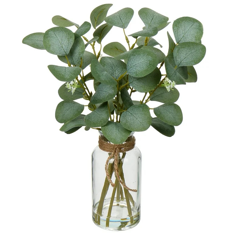 14" Eucalyptus Leaves Artificial Plant Stems in Glass Vase with Faux Water Home Office Farmhouse ... | Walmart (US)