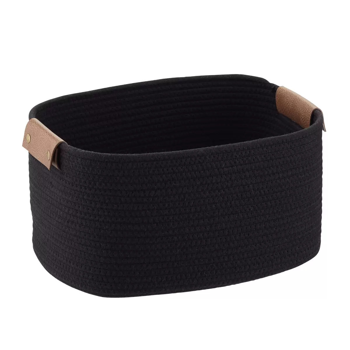 Cotton Rope Bin w/ Snap Handle Black/Dark Brown | The Container Store