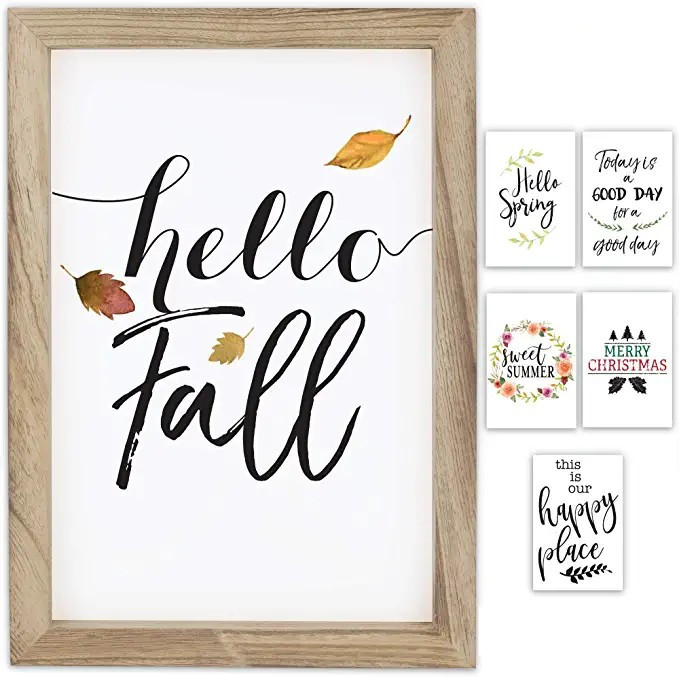 Farmhouse Wall Decor Signs For Fall Decorations With Interchangeable Sayings - Rustic 11x16” Wo... | Amazon (US)