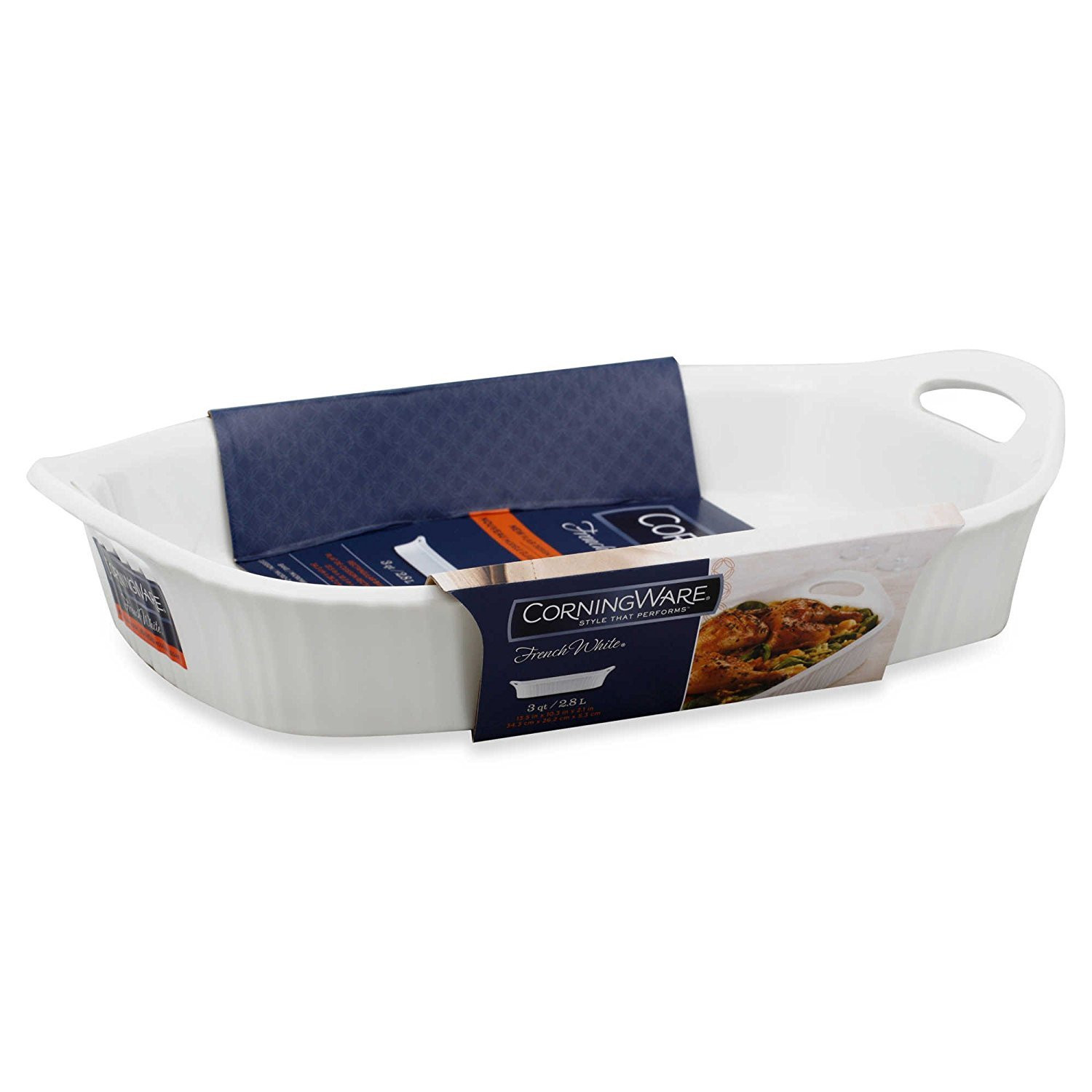 CorningWare French White III 3-Quart Ceramic Oblong Casserole Dish with Sleeve | Oven, Microwave,... | Amazon (US)